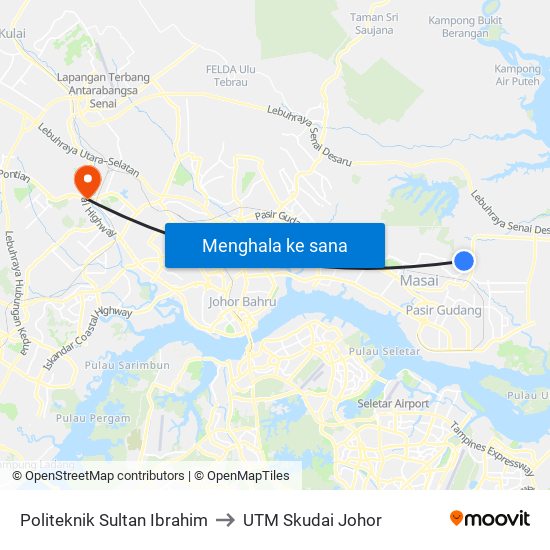 Politeknik Sultan Ibrahim to UTM Skudai Johor map