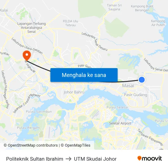 Politeknik Sultan Ibrahim to UTM Skudai Johor map