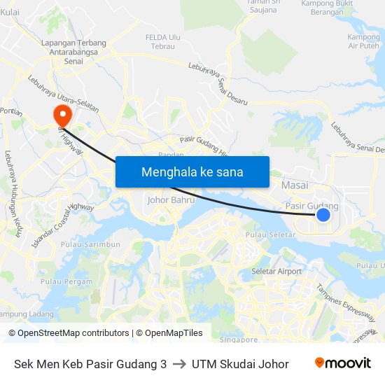 Sek Men Keb Pasir Gudang 3 to UTM Skudai Johor map