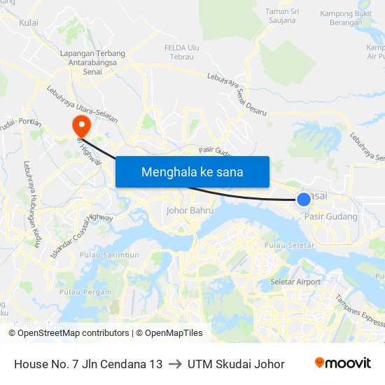 House No. 7 Jln Cendana 13 to UTM Skudai Johor map