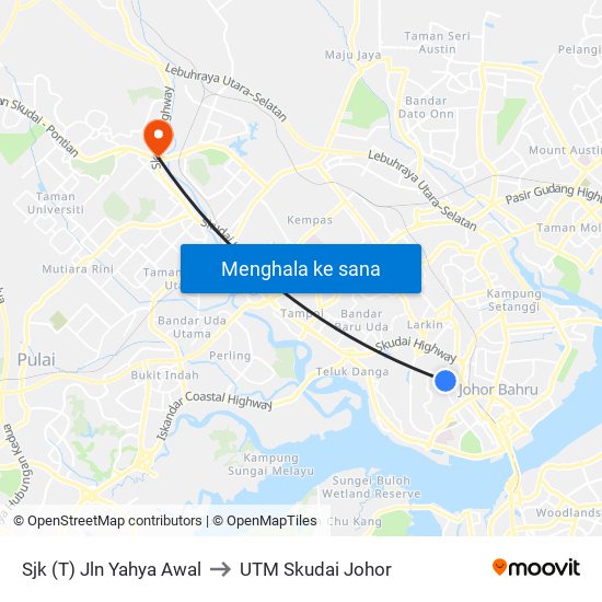 Sjk (T) Jln Yahya Awal to UTM Skudai Johor map