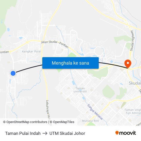 Taman Pulai Indah to UTM Skudai Johor map