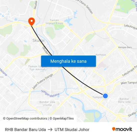 RHB Bandar Baru Uda to UTM Skudai Johor map