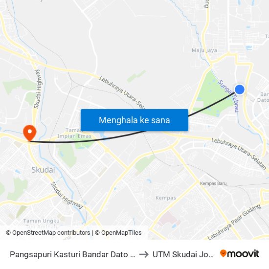 Pangsapuri Kasturi Bandar Dato Onn to UTM Skudai Johor map