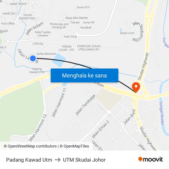 Padang Kawad Utm to UTM Skudai Johor map