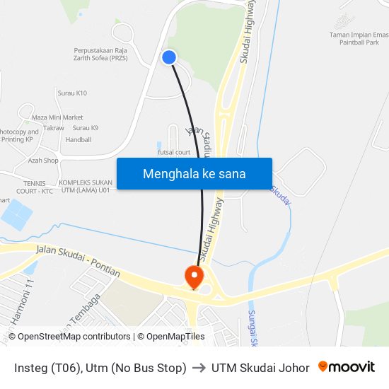 Insteg (T06), Utm (No Bus Stop) to UTM Skudai Johor map