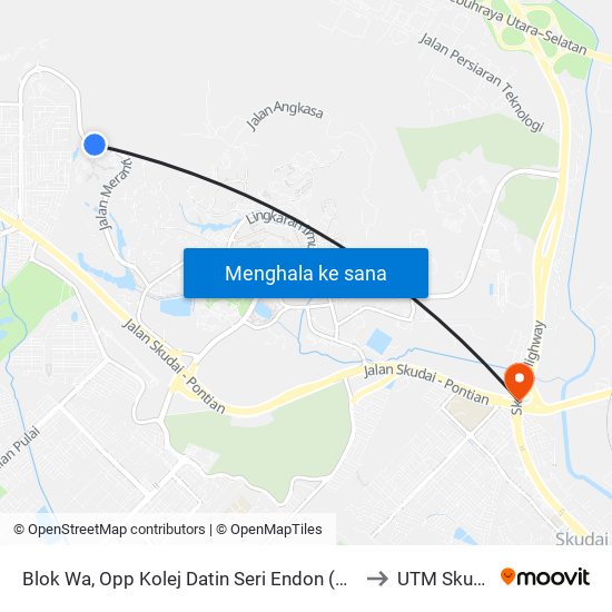 Blok Wa, Opp Kolej Datin Seri Endon (Kdse), Utm (No Bus Shelter) to UTM Skudai Johor map