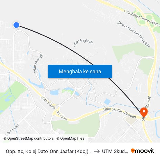 Opp. Xc, Kolej Dato' Onn Jaafar (Kdoj), Utm (No Bus Shelter) to UTM Skudai Johor map