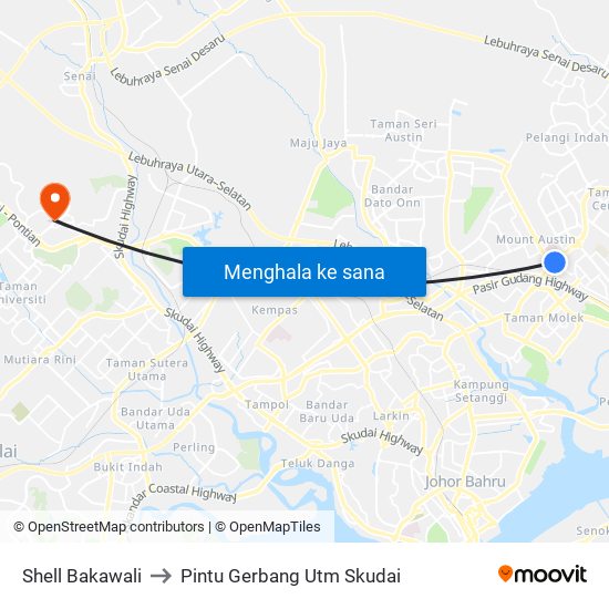 Shell Bakawali to Pintu Gerbang Utm Skudai map