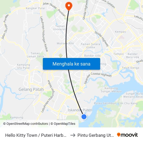 Hello Kitty Town / Puteri Harbour (0007723) to Pintu Gerbang Utm Skudai map