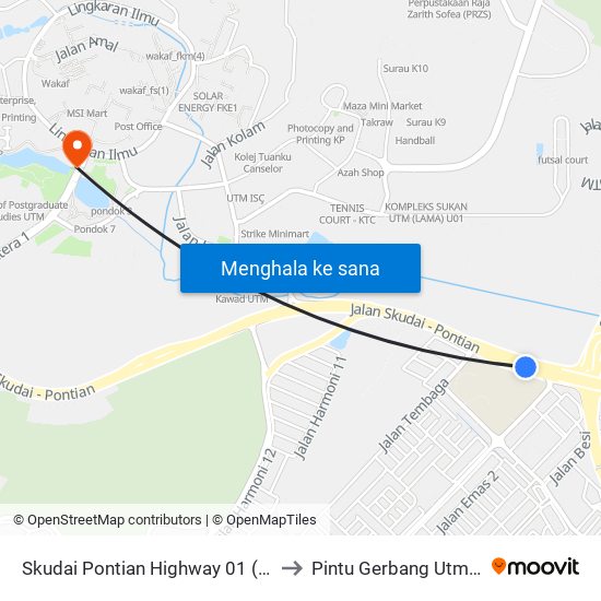 Skudai Pontian Highway 01 (0004358) to Pintu Gerbang Utm Skudai map