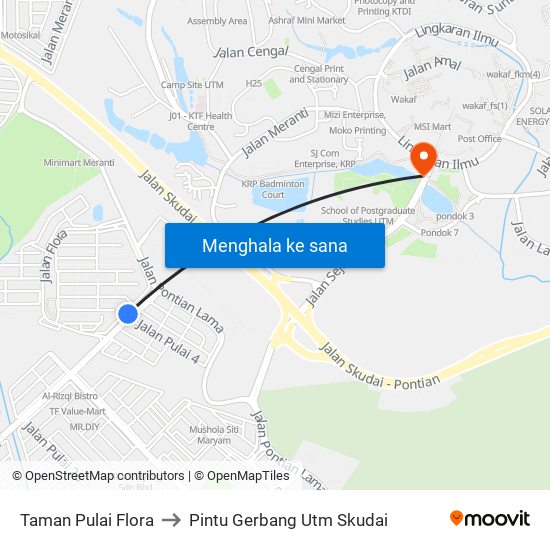 Taman Pulai Flora to Pintu Gerbang Utm Skudai map