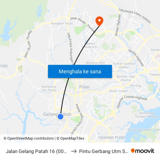 Jalan Gelang Patah 16 (0000524) to Pintu Gerbang Utm Skudai map