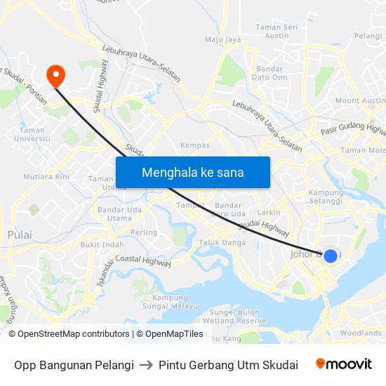 Opp Bangunan Pelangi to Pintu Gerbang Utm Skudai map