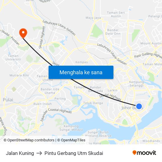 Jalan Kuning to Pintu Gerbang Utm Skudai map