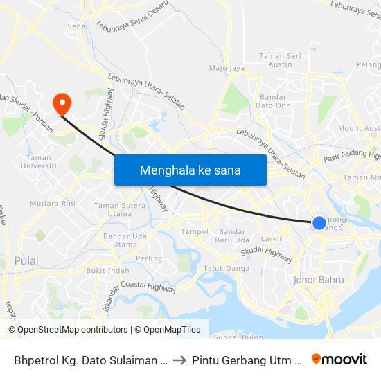 Mutiara Motors to Pintu Gerbang Utm Skudai map