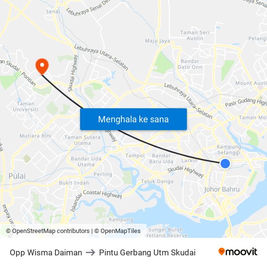 Opp Taman Sentosa to Pintu Gerbang Utm Skudai map