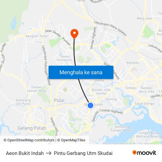Aeon Bukit Indah to Pintu Gerbang Utm Skudai map