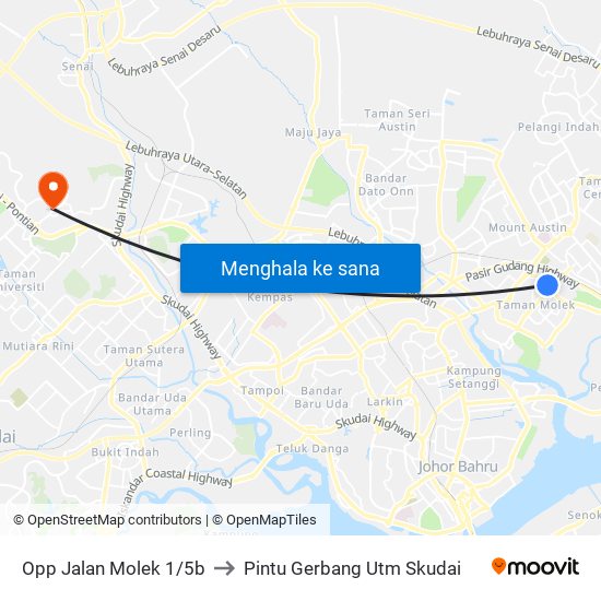 Opp Jalan Molek 1/5b to Pintu Gerbang Utm Skudai map