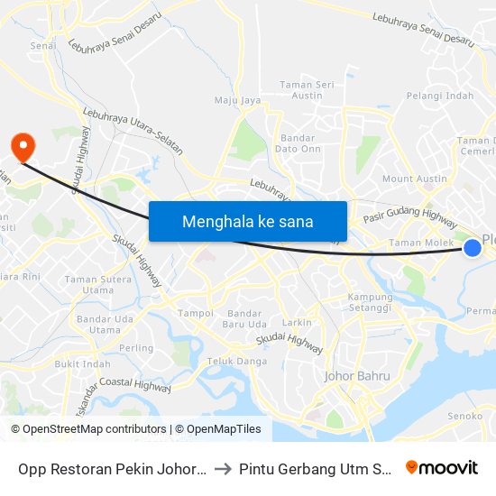 Opp Restoran Pekin Johor Jaya to Pintu Gerbang Utm Skudai map