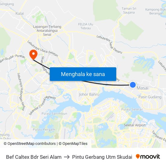 Bef Caltex Bdr Seri Alam to Pintu Gerbang Utm Skudai map