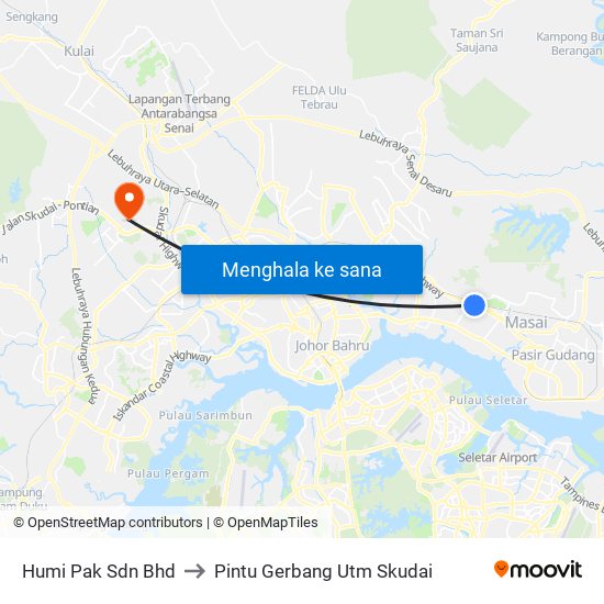 Petron Pasir Gudang East to Pintu Gerbang Utm Skudai map