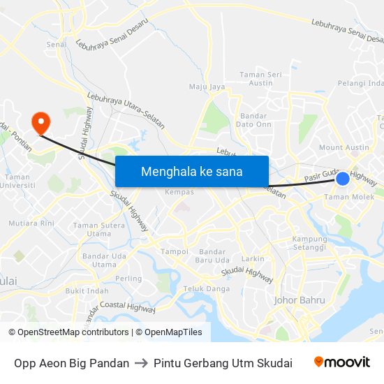 Opp Aeon Big Pandan to Pintu Gerbang Utm Skudai map