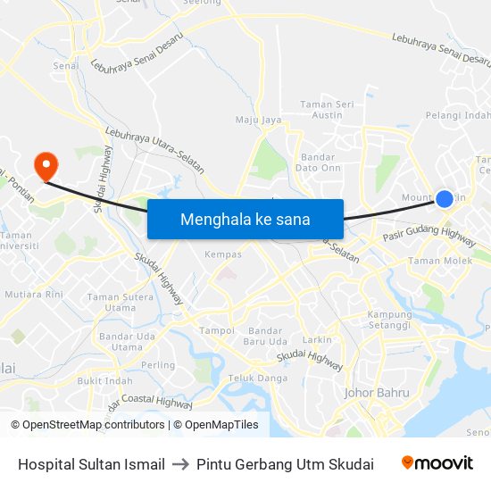 Hospital Sultan Ismail to Pintu Gerbang Utm Skudai map