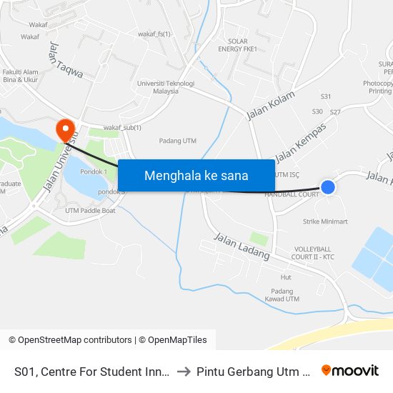 S01, Centre For Student Innovation to Pintu Gerbang Utm Skudai map