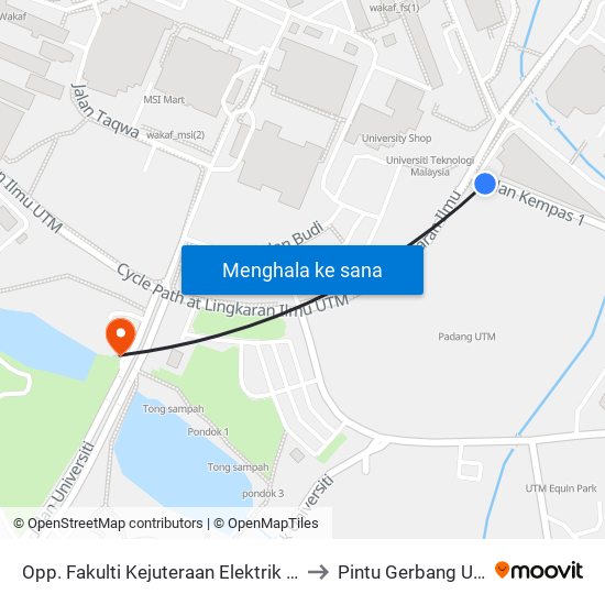 Opp. Fakulti Kejuteraan Elektrik (Jalan Kempas 1) to Pintu Gerbang Utm Skudai map