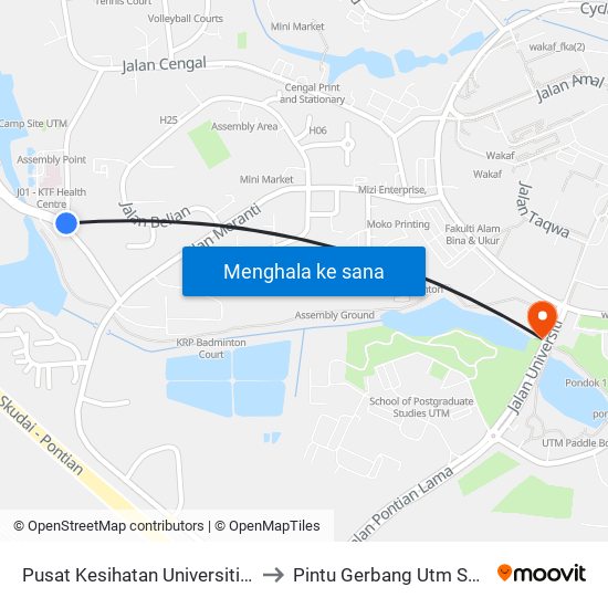 Pusat Kesihatan Universiti, Utm to Pintu Gerbang Utm Skudai map