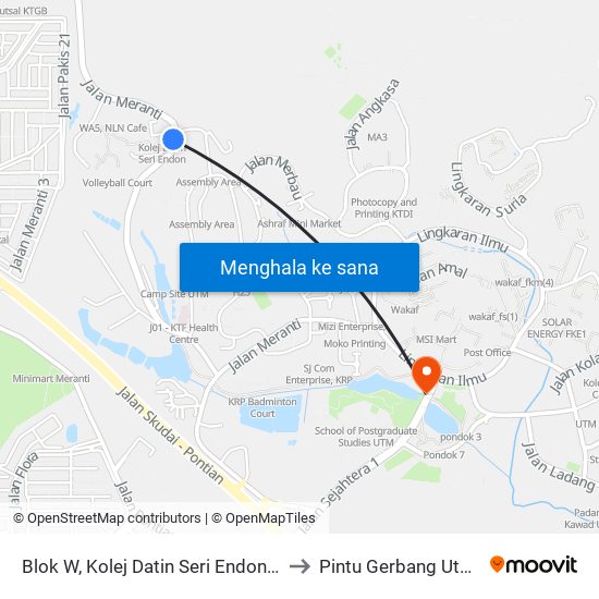 Blok W, Kolej Datin Seri Endon (Kdse), Utm to Pintu Gerbang Utm Skudai map