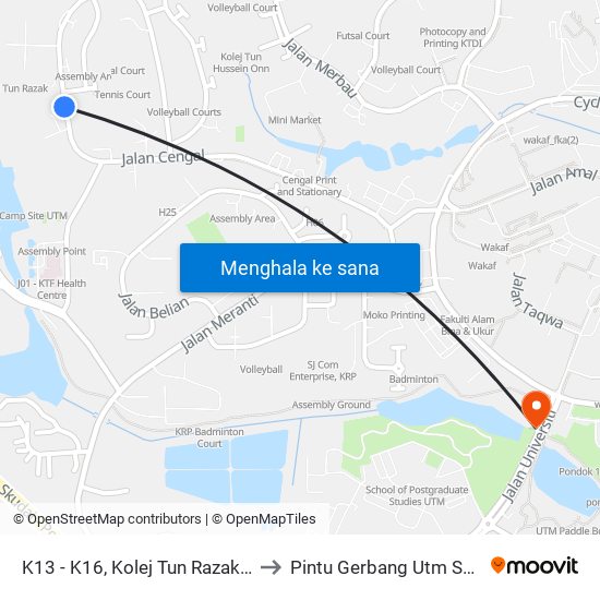 K13 - K16, Kolej Tun Razak, Utm to Pintu Gerbang Utm Skudai map