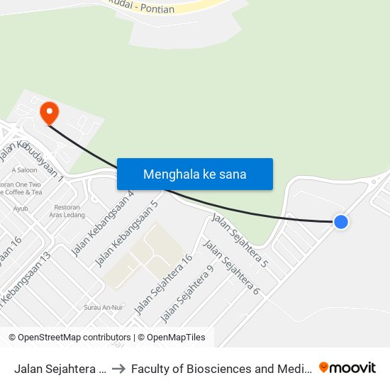 Jalan Sejahtera 1 02 (0007740) to Faculty of Biosciences and Medical Engineering (FBME) (UTM) map