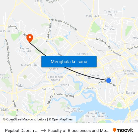 Pejabat Daerah Tanah Johor Bahru to Faculty of Biosciences and Medical Engineering (FBME) (UTM) map