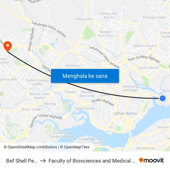 Bef Shell Permas Jaya to Faculty of Biosciences and Medical Engineering (FBME) (UTM) map