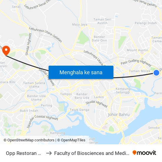 Opp Restoran Pekin Johor Jaya to Faculty of Biosciences and Medical Engineering (FBME) (UTM) map