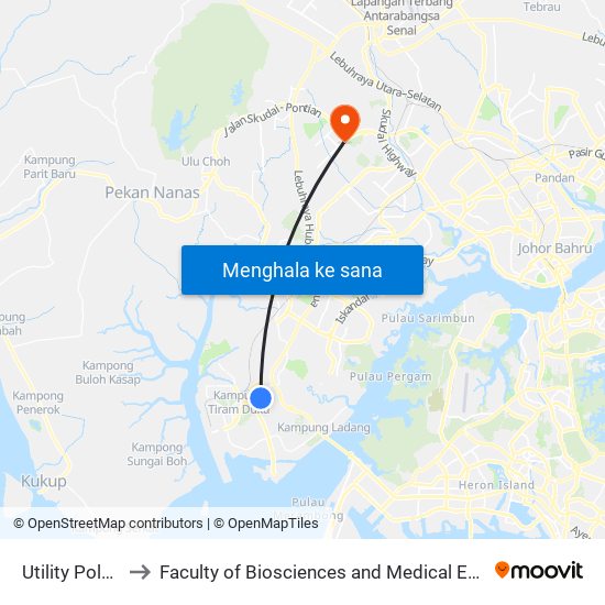 Utility Pole Jtk 136 to Faculty of Biosciences and Medical Engineering (FBME) (UTM) map