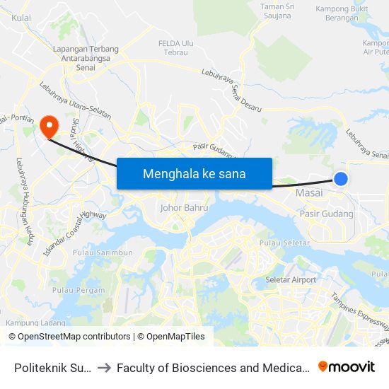 Politeknik Sultan Ibrahim to Faculty of Biosciences and Medical Engineering (FBME) (UTM) map