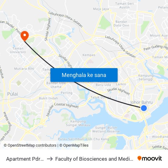 Apartment Pdrm Bukit Chagar to Faculty of Biosciences and Medical Engineering (FBME) (UTM) map