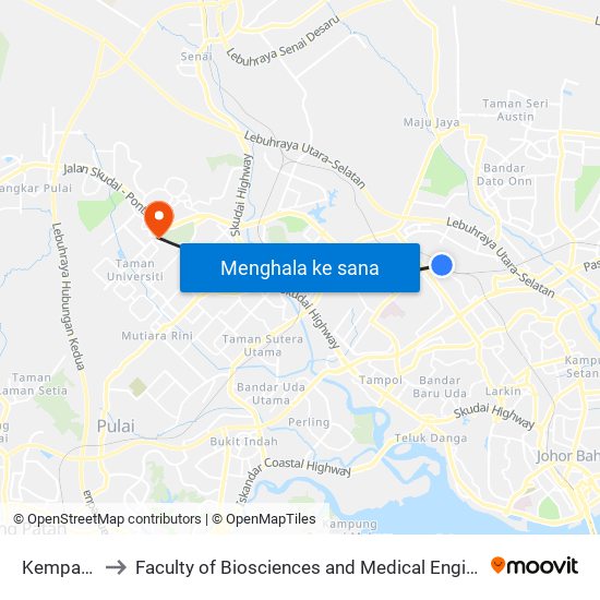 Kempas Baru to Faculty of Biosciences and Medical Engineering (FBME) (UTM) map