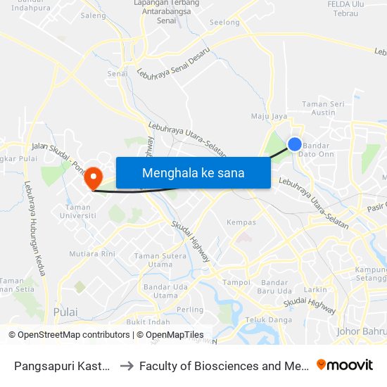 Pangsapuri Kasturi Bandar Dato Onn to Faculty of Biosciences and Medical Engineering (FBME) (UTM) map