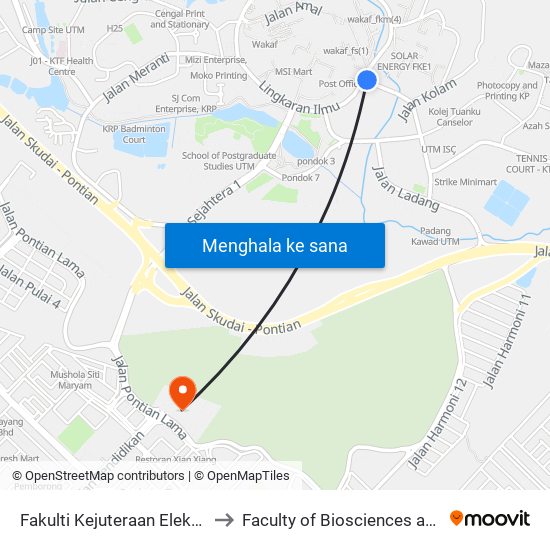 Fakulti Kejuteraan Elektrik, Jalan Kempas 1 (No Bus Stand) to Faculty of Biosciences and Medical Engineering (FBME) (UTM) map