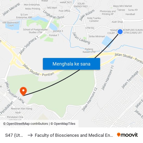 S47 (Utm Xcite) to Faculty of Biosciences and Medical Engineering (FBME) (UTM) map