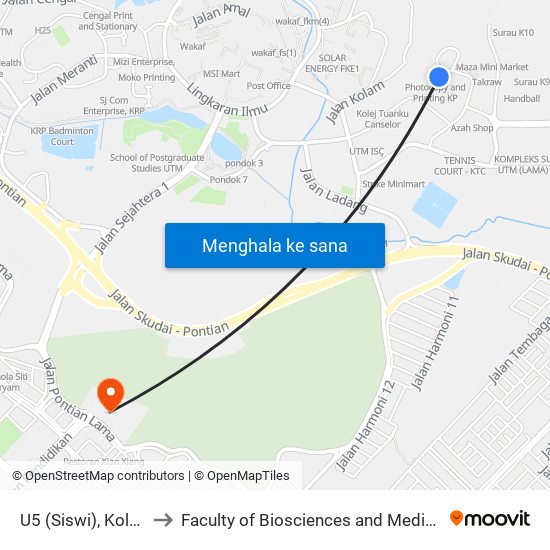 U5 (Siswi), Kolej Perdana, Utm to Faculty of Biosciences and Medical Engineering (FBME) (UTM) map