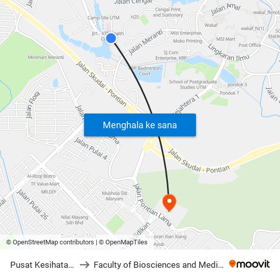 Pusat Kesihatan Universiti, Utm to Faculty of Biosciences and Medical Engineering (FBME) (UTM) map