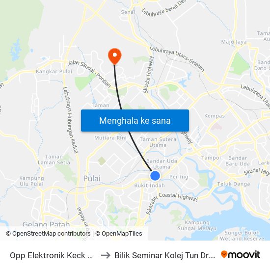 Opp Elektronik Keck Seng to Bilik Seminar Kolej Tun Dr.Ismail, UTM Johor map