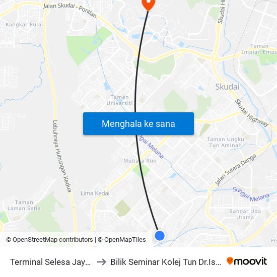Terminal Selesa Jaya (0004432) to Bilik Seminar Kolej Tun Dr.Ismail, UTM Johor map
