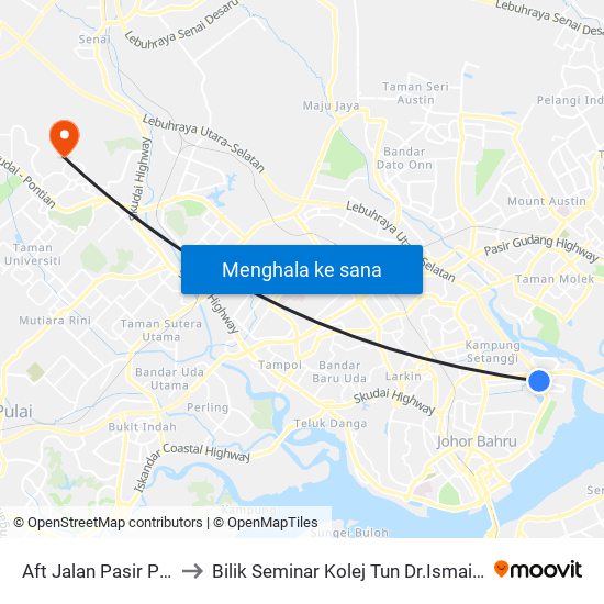 Aft Jalan Pasir Pelangi 1 to Bilik Seminar Kolej Tun Dr.Ismail, UTM Johor map