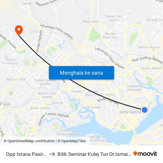 Opp Istana Pasir Pelangi to Bilik Seminar Kolej Tun Dr.Ismail, UTM Johor map